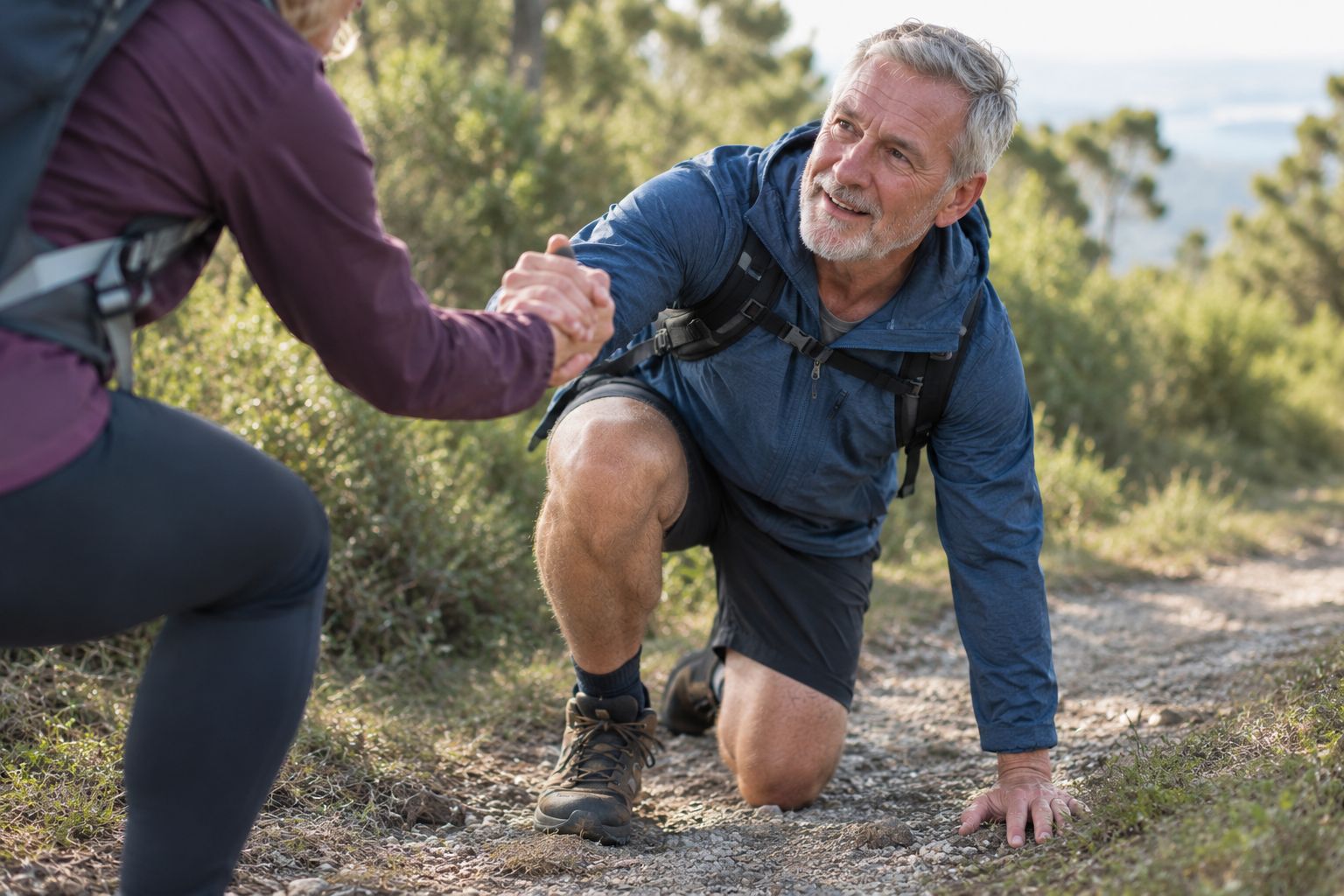 Physiotherapist helping an older adult stand up from the ground at Moore Than Physio in Glen Eden
